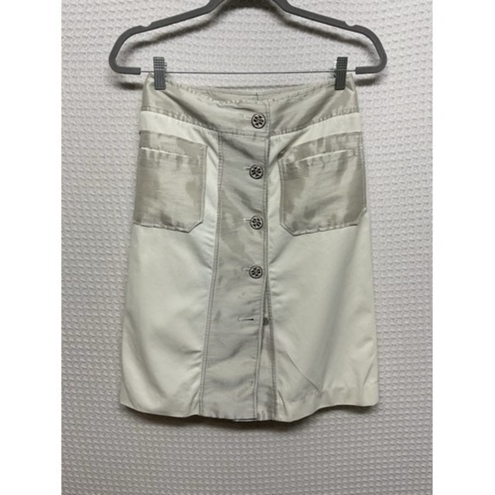 Tory Burch Cream/Ivory/Silver Button Front A-Line Midi Skirt Women‎ 6 China